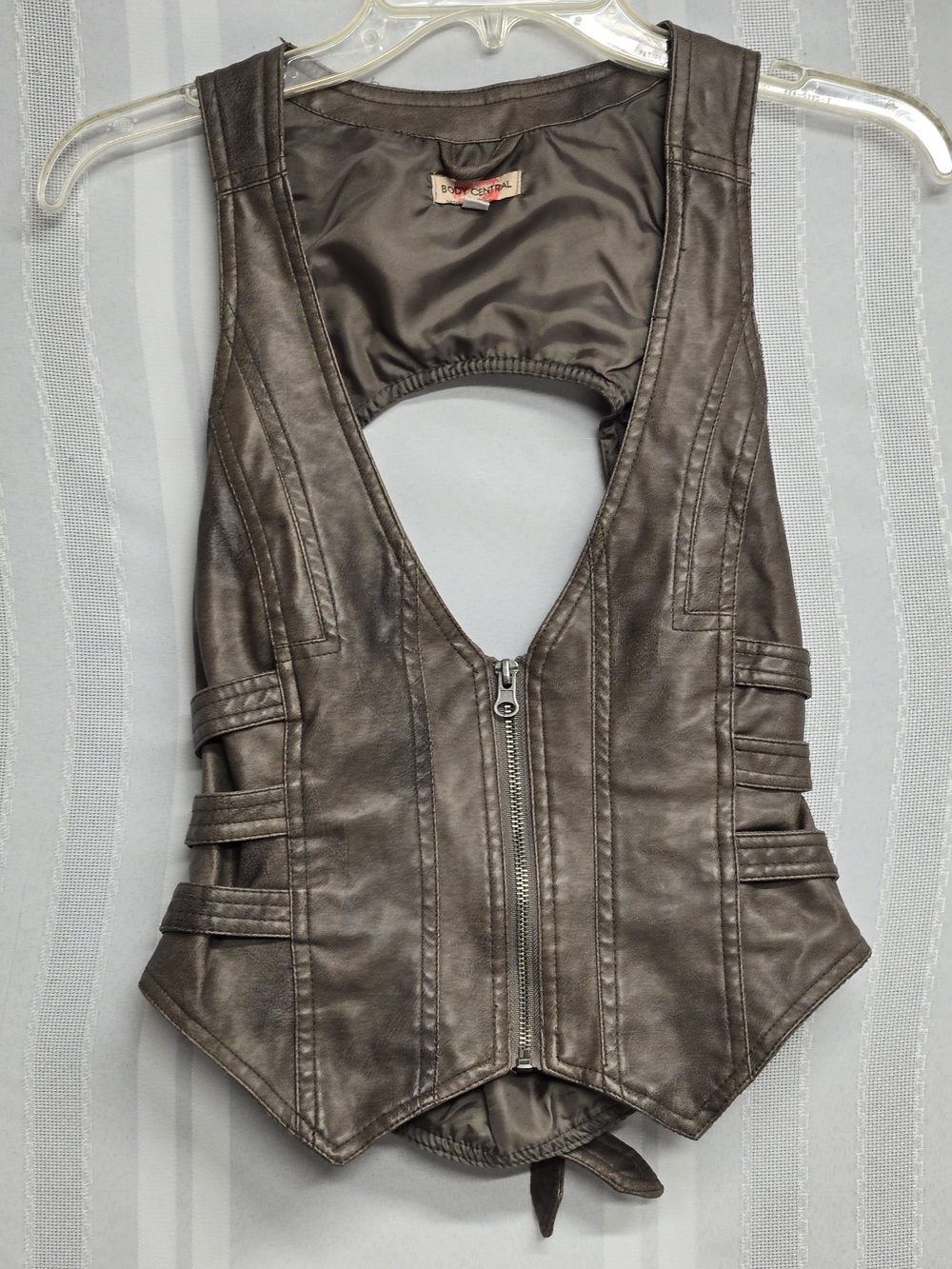 Body Central WOMEN Brown Faux Leather One-Piece Vest SIZE SMALL